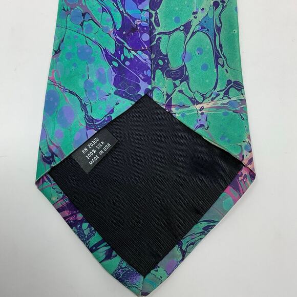 Vintage Moth Hand Marbled 100% Silk Men Tie Abstract Necktie Designer Classic - Picture 3 of 5